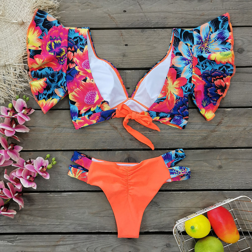192g Weight Sexy Feel Of Sensation Briefs Panties Style Polyester Fabric Type 2 Pieces Set Quantity Swimming Pool, Beach Occasion Ditsy Floral Pattern Women's Gender Women's Ditsy Floral 2 Pieces Set Bikinis Swimwear 24