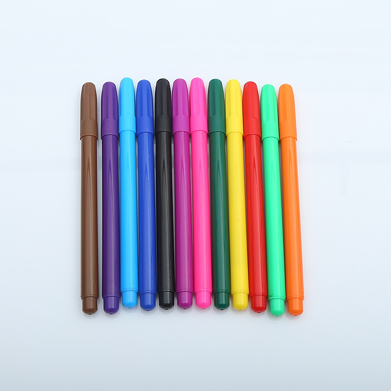 厂家直销12色opp袋装圆杆可洗水彩笔可批发定制logo