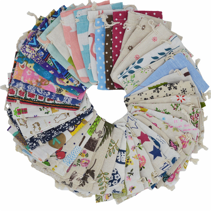 Printed cotton and linen bunch pockets, small cotton bags, sachets/empty mosquito repellent herbal packaging bags, drawstring bags