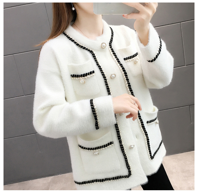 洋气小香风针织开衫外套女装2020秋冬新款韩版加厚水貂绒上衣时尚