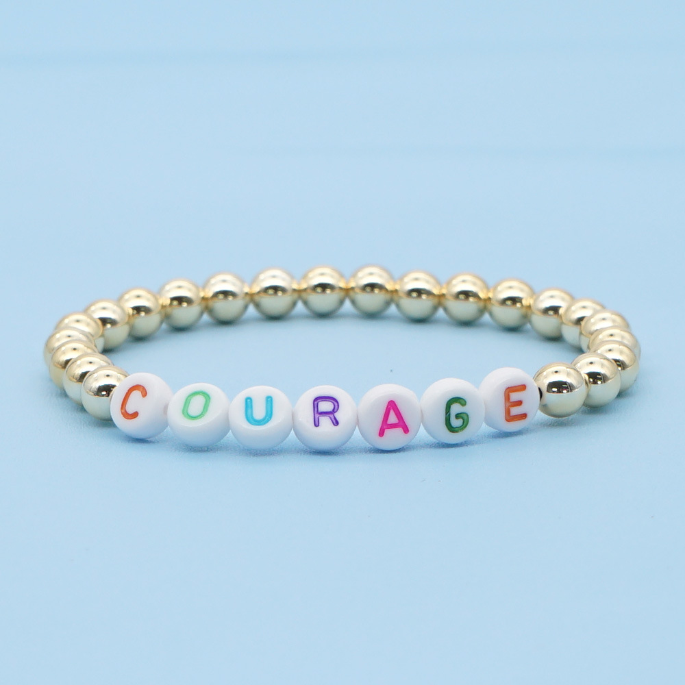 Fashiongold-plated Color-preserving Gold Beads Stacked Beaded Color Letter Bracelet display picture 1