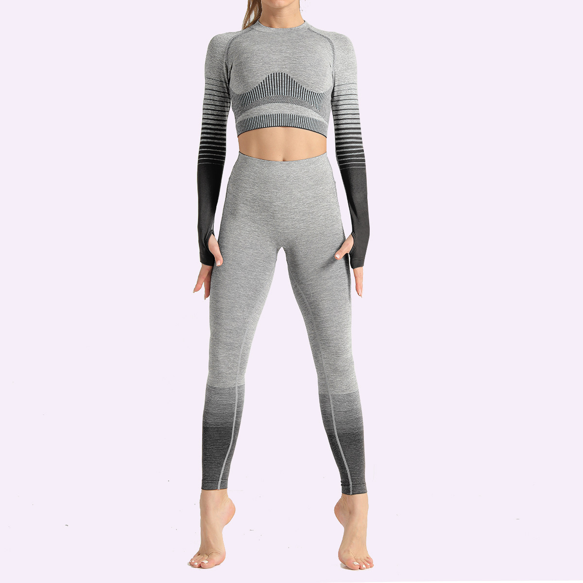 seamless striped knitted hip-lifting elastic fitness suit  NSNS10716