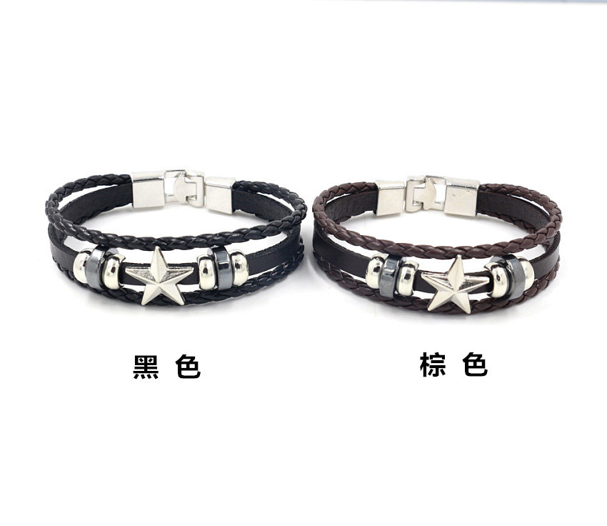 Retro Five-pointed Star Alloy Bracelet Men's Star Woven Leather Bracelet Jewelry Wholesale Nihaojewelry display picture 1