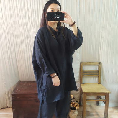Cardamon*Original design Flax Antiquity Buddhist mood Living Women's wear frog Long sleeve Easy jacket Ramie shirt