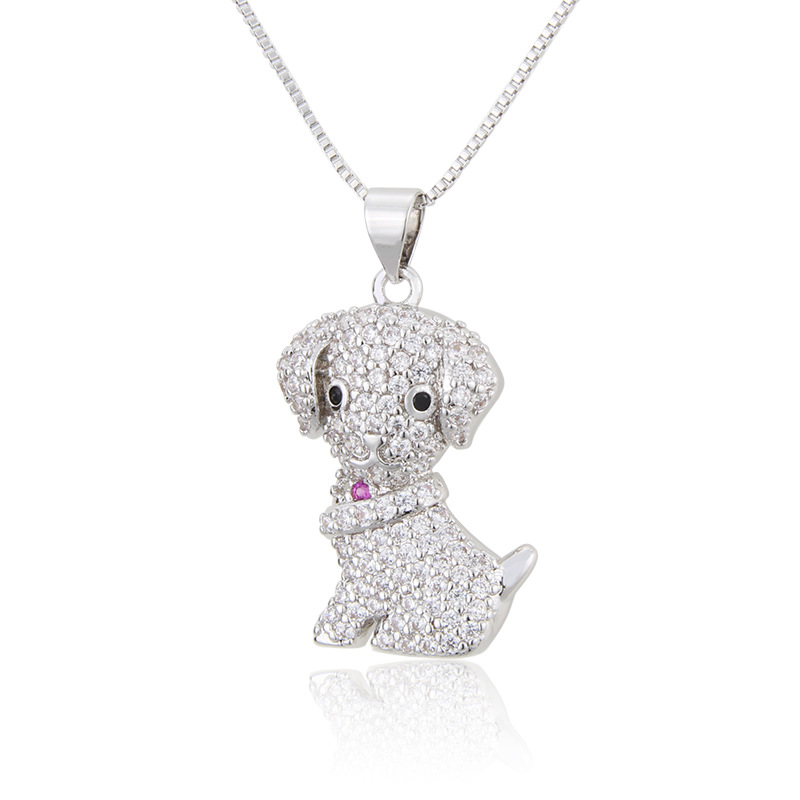 Hot-selling Dog Copper Plated Platinum Plated Zircon Inlaid Pet Pendant Necklace display picture 2