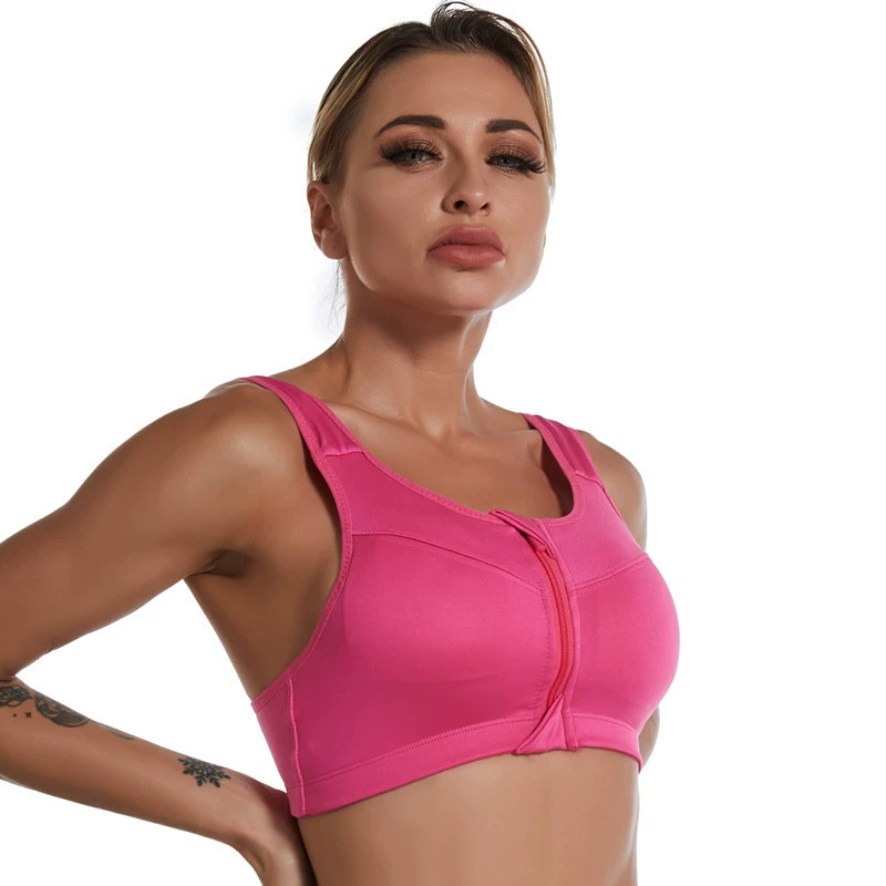 Sports Bra with Front Zipper, Wireless Shockproof Support, Racerback, Sizes S–5XL