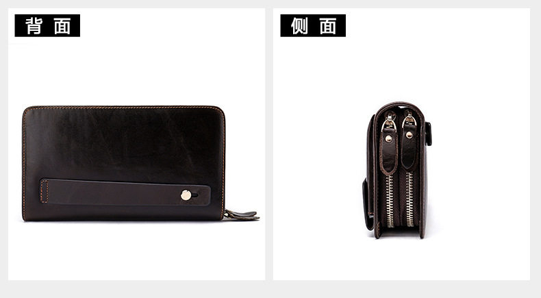 Ví nam da bò thật dáng dài kiểu clutch có khóa kéo hai lớp và ngăn đựng tiền xu — Cà phê/khóa kéo đơn, Màu Đen/khóa kéo đơn, 9013 màu đen, Cà phê 9013 chi tiết 22