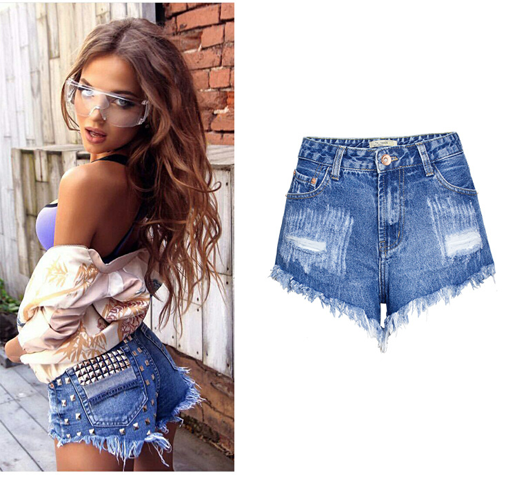 Femmes Vacances Du Quotidien Vêtement De Rue Rivet Shorts Lavé Jeans display picture 2