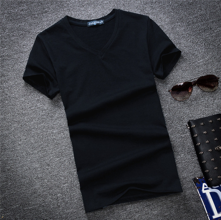 Foreign trade wholesale spot men's fashion cotton men's short sleeve T-shirt wholesale 2020 Summer new solid color V-neck