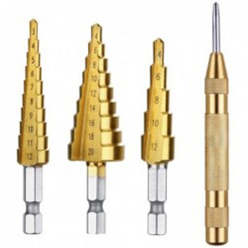 3pc metric hexagonal handle step drill, metal fixed point drilling drill set, bagged step drilling pagoda drill