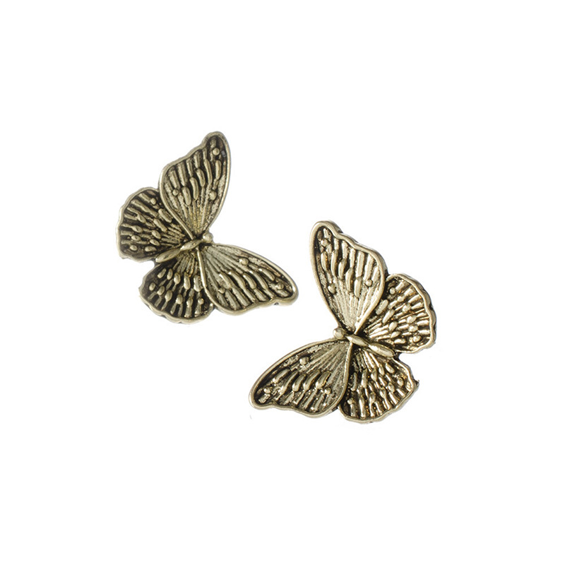 Trois-dimensions Bronze Rétro Conception Fleur Papillon Goth Boucles D'oreilles 925 Argent Aiguille Ins Style Cool En Difficulté Boucles D'oreilles display picture 8