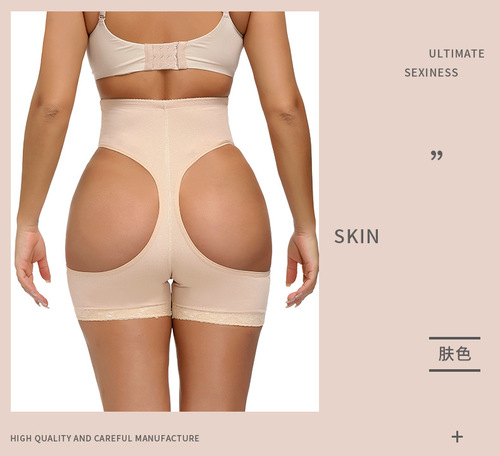 Cross-border large size new style leaky buttocks pants, breasted, high-waisted, tummy-controlling pants, boxer-edge lace-edged buttocks pants, corset and body-shaping pants for women