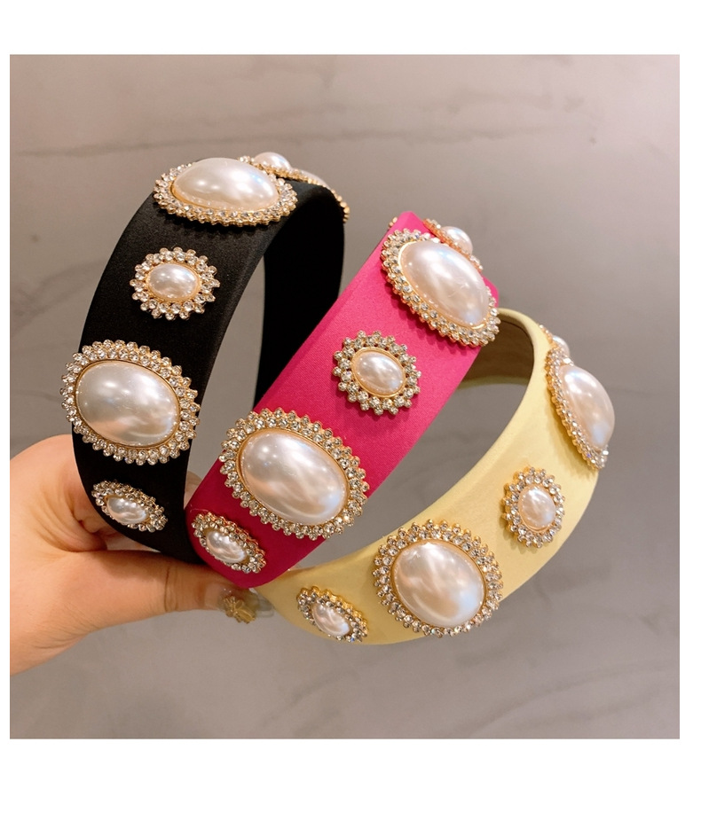 Hair Band Hair Accessories Type Artificial Pearls Inlay Material Retro Geometric Cloth Inlay Artificial Pearls Hair Band 1 Piece