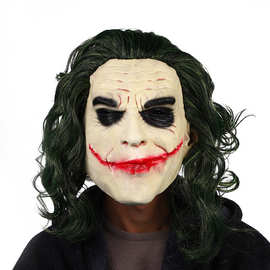 小丑面具黑暗骑士头套面具 恐怖绿发邪恶搞怪恶作剧表演道具