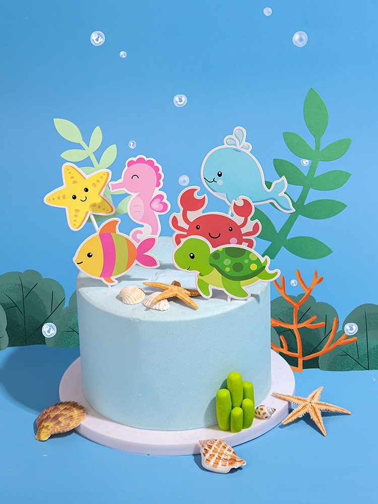 情景蛋糕装饰 海底世界海下总动员生日布置蛋糕装饰插牌插件