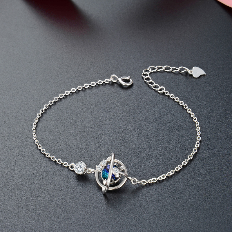 Japonés y coreano s925 pulsera de plata moda mujer Moonstone estrella pulsera simple todo partido joyería suministro directo de fábrica