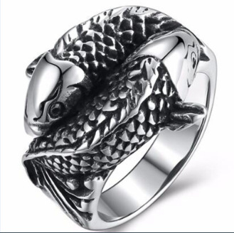 Anello da uomo alla moda in lega, a doppia forma di pesce, stile punk, gioiello da uomo_voghion.com