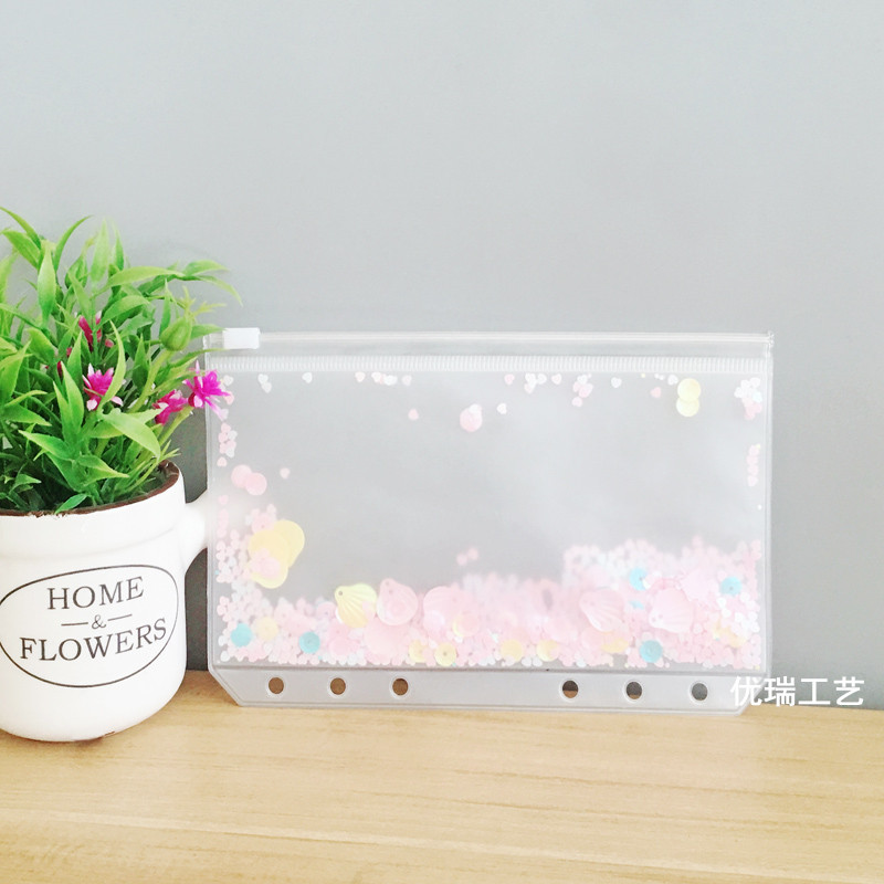 A6A5亮片活页袋 PVC手帐本自封收纳袋 PVC摇摇卡活页