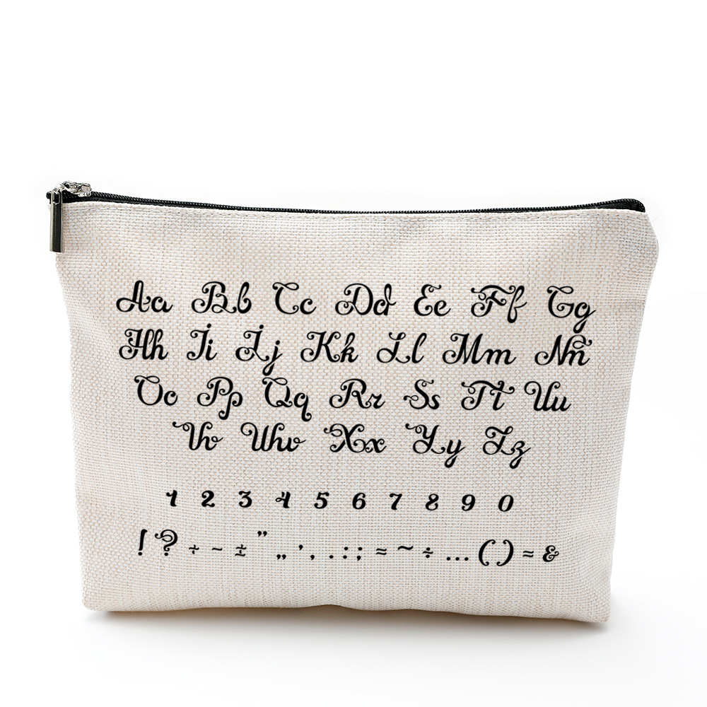 字母化妆包防水棉麻 拉链袋化妆品饰品收纳袋 旅行洗漱用品收纳包