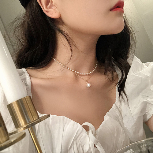 Choker Retro Instagram Simple Double-layer Pearl Necklace for Women Trend Clavicle Chain Short Necklace Collar Necklace Accessory