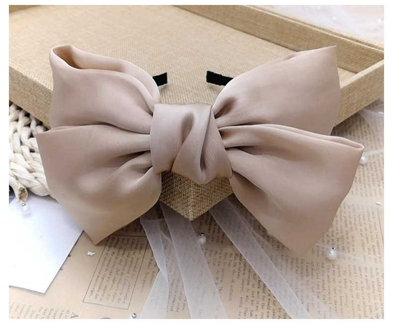 Korean Double-layer Big Bow Headband Pure Color Satin Cloth Wide-sided Hair Hole Headband Wholesale Nihaojewerly display picture 1