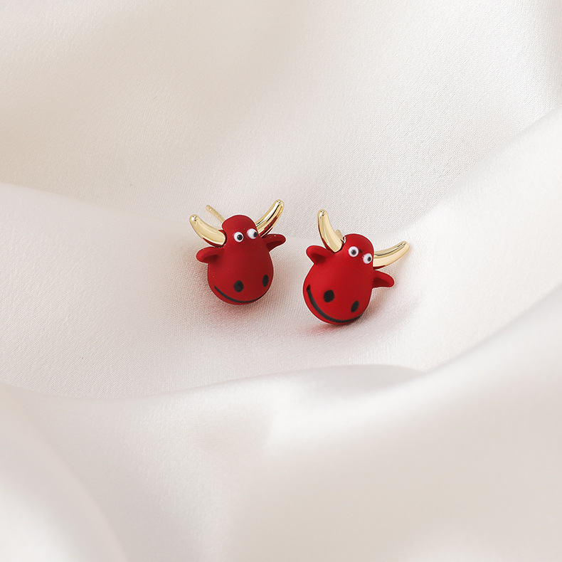 Cute Red Calf Earrings display picture 1