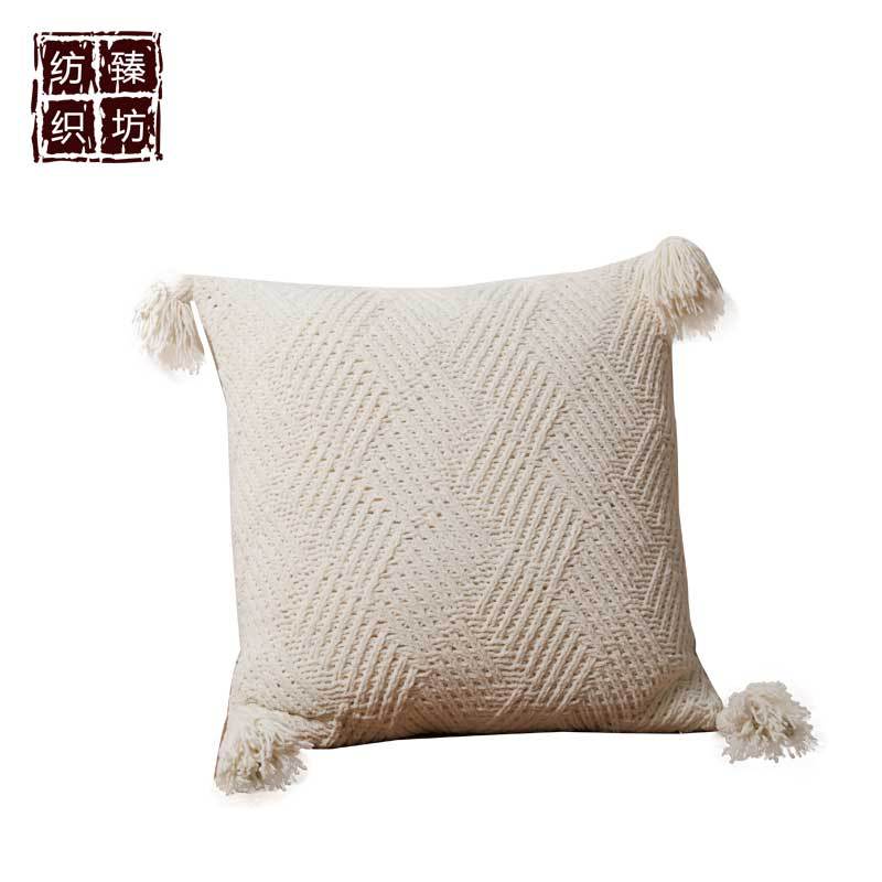 北欧简约手工流苏针织抱枕套 汽车卧室沙发靠垫厂家直销 拍照道具