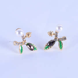 随变 韩版微镶气质925银针耳饰女  简约绿芽小植物花卉好看迷人