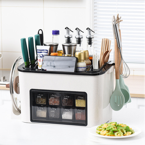 Manufacturer wholesale kitchen rack dustproof seasoning box seasoning jar bottle plastic storage rack knife holder chopstick cage