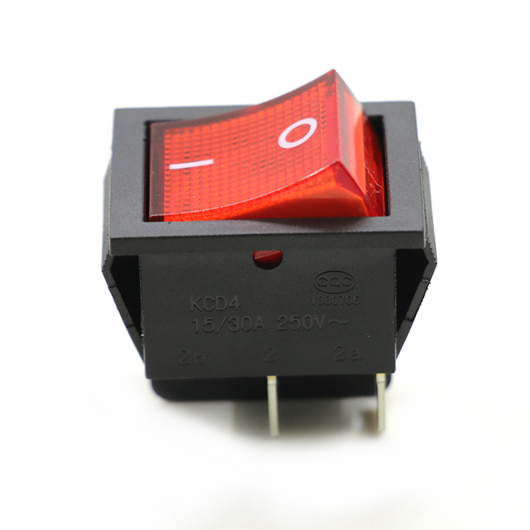 船型开关KCD4-201N-B带灯 30A250V大电流双卡位 四脚带灯