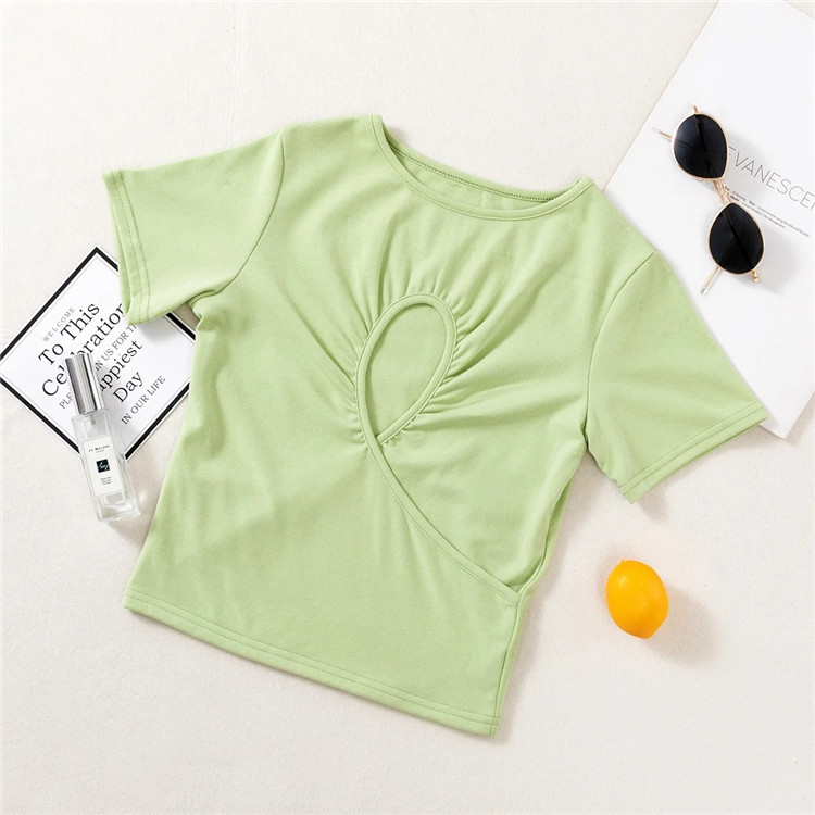 sexy chest hollow design short-sleeved T-shirt  NSLD28291