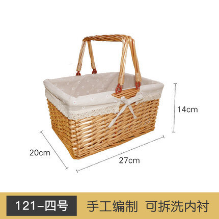 Cesta de almacenamiento de ratán directo de fábrica cesta de fruta de picnic portátil al aire libre cesta de mimbre tejida a mano cesta portátil