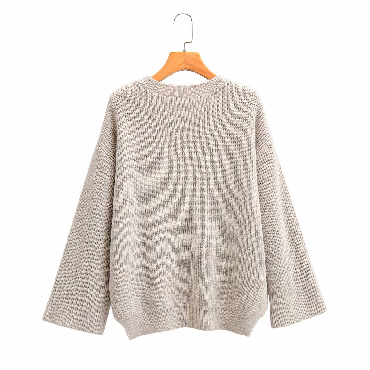 solid color front short round neck sweater NSAM10866