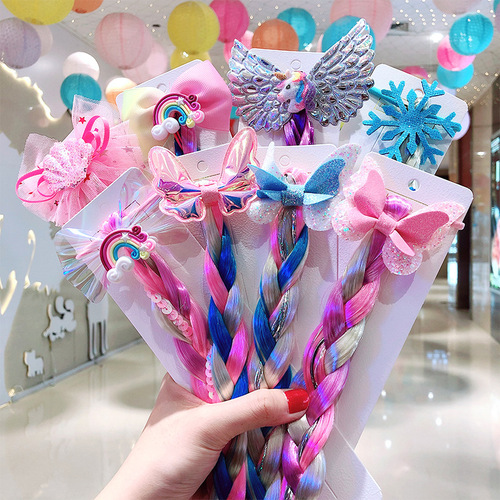 Children's Cartoon Unicorn Colored Wig Hair Rope Headwear Girl Baby Twist Braid Head Rope Princess Hair Circle Hair Accessories