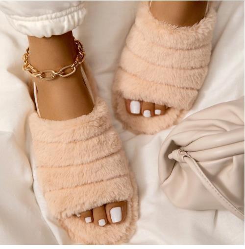 Women Fleece Plush Closed-Toe Open-Toe Summer Indoor Comfortable Cushioned Machine Washable House Shoes Indoor Shoes_voghion.com