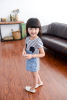 Summer dress, children's denim skirt, with short sleeve