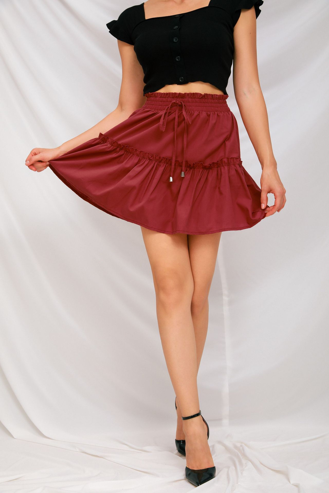 spot hot style fashion short high waist elastic solid color skirt NSLDY60018