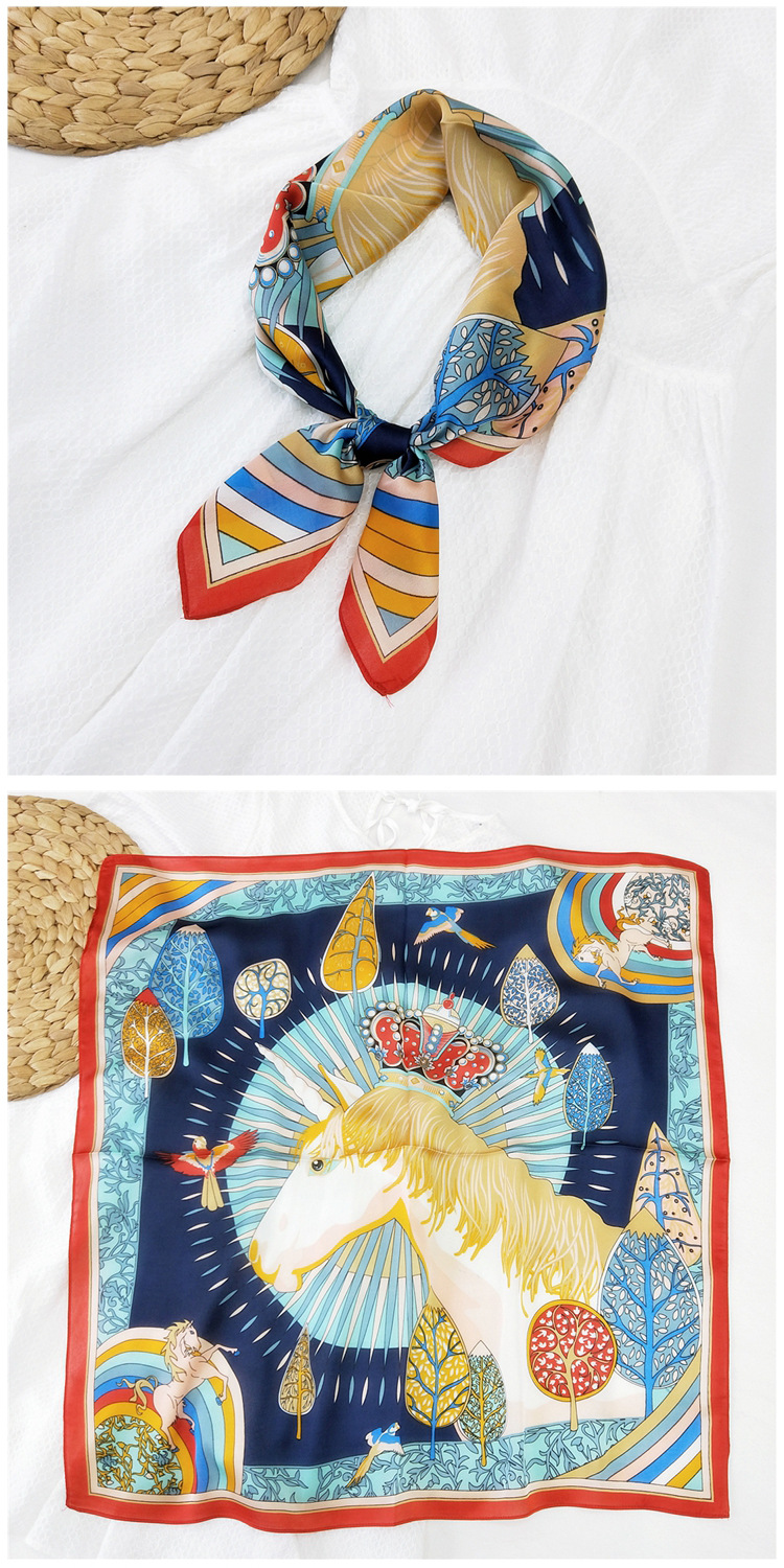 60g Weight Silk Scarf Classification Travel Occasion Silk Material Unisex Gender Printing Design Sweet Style Khaki, Grey, Red, Green, Blue, Yellow, Black Color 70 Small Square Scarf Silk Scarf Women Summer Neck Scarf Neck Protector Korean Thin Scarf 11
