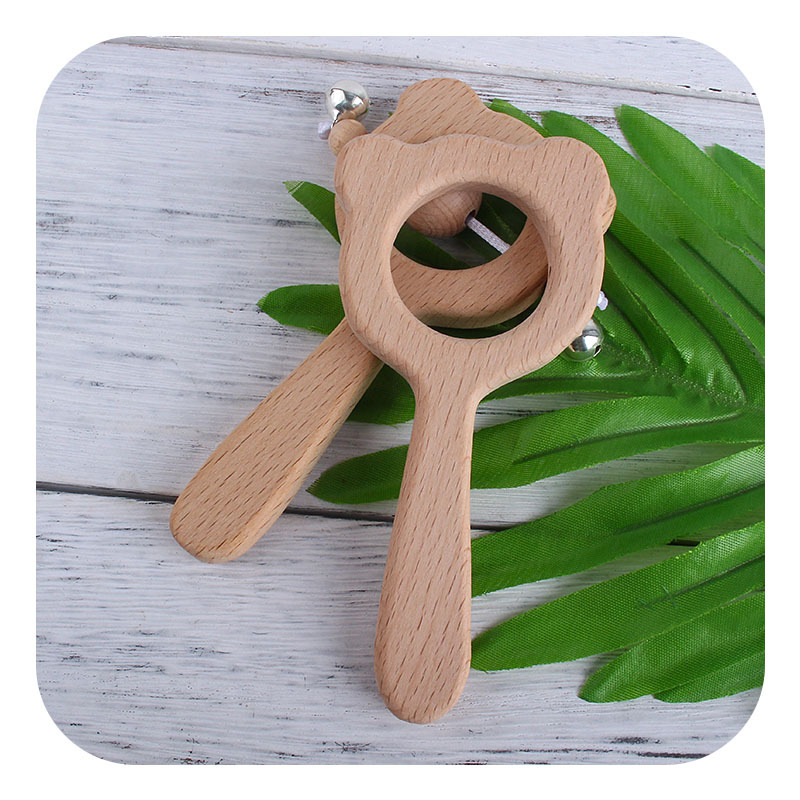 Nuevo dibujos animados de haya búho oso marrón mano palo juguete mordedor bebé DIY sonajero juguete mordedor palo Accesorios