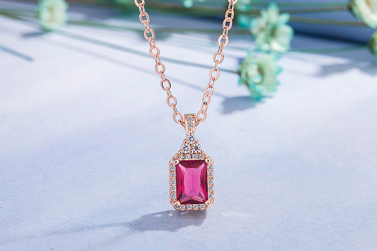 rubelliteplated pendant rose gold square ruby necklacepicture1