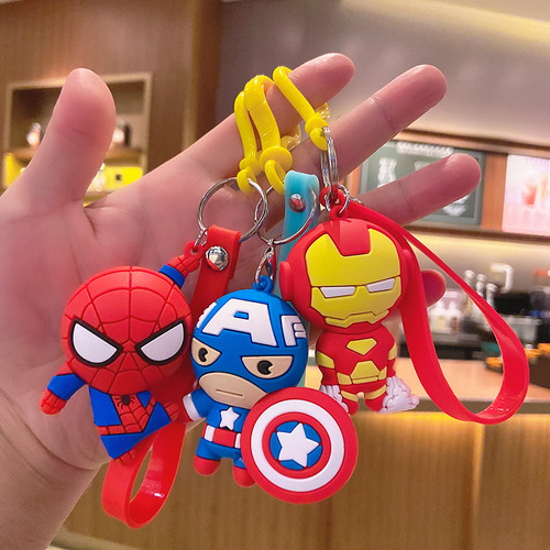 Avengers Cartoon Keychain Spider-Man Cute PVC Keychain School Bag Pendant Car Key Pendant