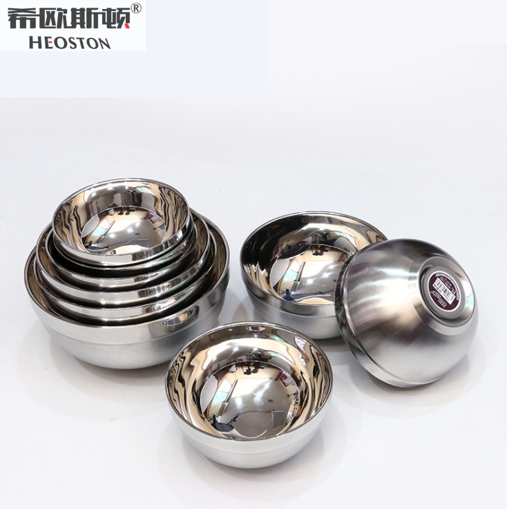 不锈钢碗批发加厚焊边双层砂光碗隔热防烫碗白金碗泡面碗儿童饭碗