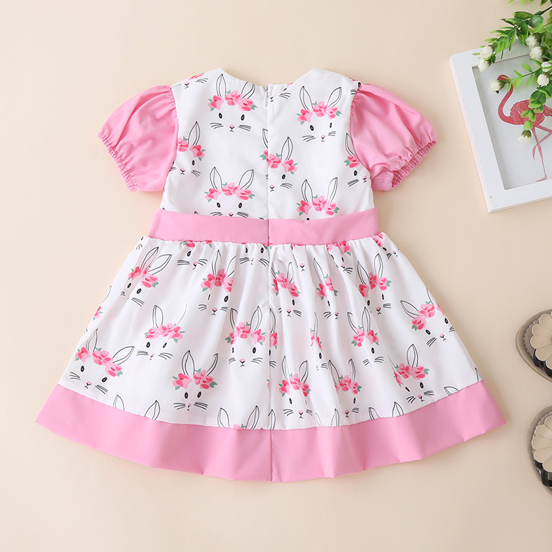 Korean Children's Clothing Summer Fashion Bow Short-sleeved Rabbit Print Loose Dress display picture 3