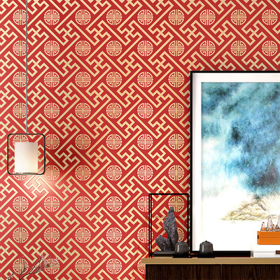 現代簡約新中式無紡布牆紙臥室茶樓客廳書房飯店古典背景牆壁紙