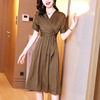 Pure high waist mulberry silk show thin V-neck A-line skirt foreign style silk satin dress