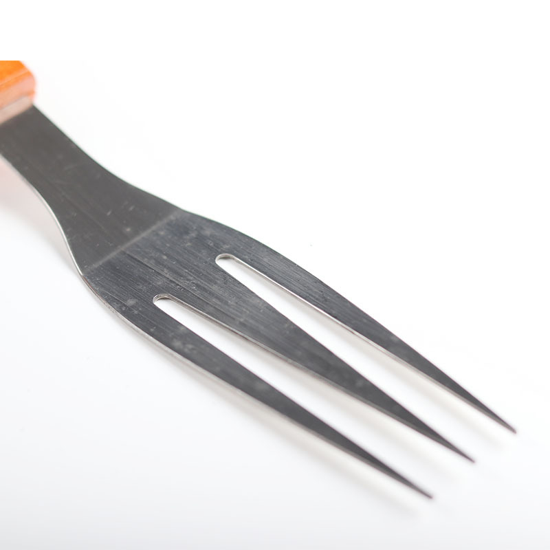 Fábrica directa mango de madera de acero inoxidable barbacoa horquilla barbacoa herramienta barbacoa tenedor estilo personalizado