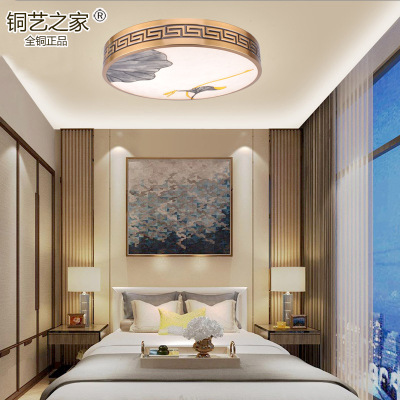 新中式吸顶灯全铜珐琅彩卧室灯圆形LED中国风餐厅客厅书房玄关灯
