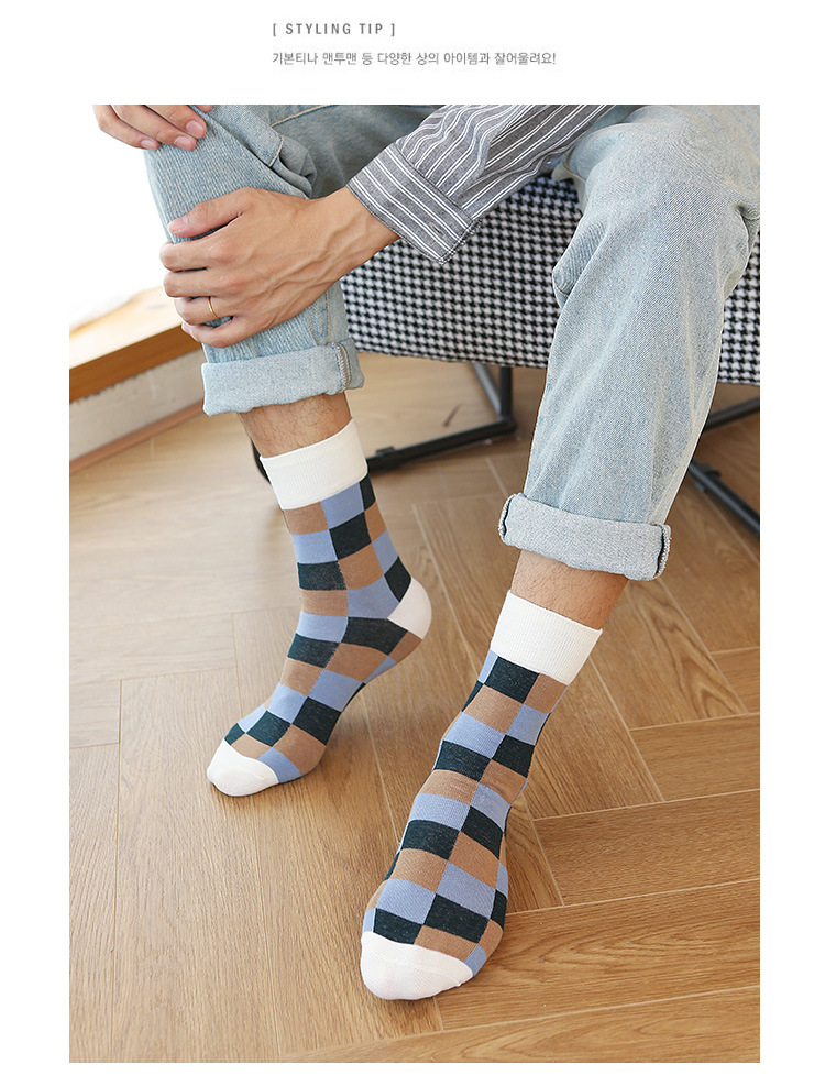Plaid Socks Men's Tube Socks Color Autumn And Winter Korean Style Stockings Wholesale display picture 5