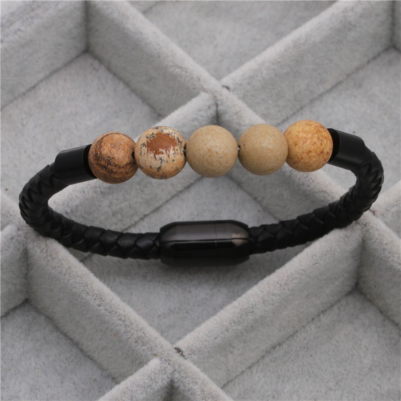 Stainless Steel Magnetic Buckle Leather Bracelet display picture 3