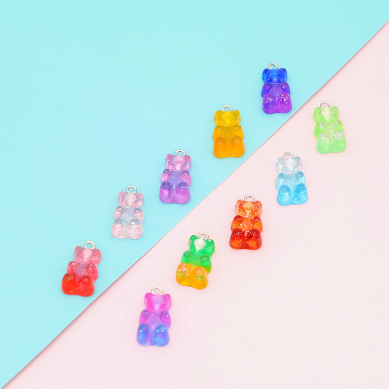 跨境热卖透明双色仿真糖果色小熊树脂配件吊坠 亚马逊DIY材料|ru